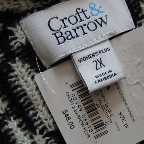 CROFT & BARROW Black & White Long Sleeve SQUISHY Belted CARDIGAN Sweater Sz 2X - Picture 6 of 6